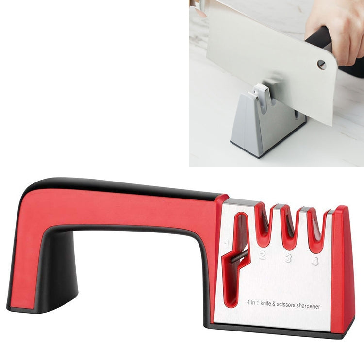 Affilacoltelli 4 in 1 in acciaio inossidabile Strumento per affilare rapidamente a mano a quattro sezioni con impugnatura antiscivolo, 4 in 1 (Black), 4 in 1 (Red)