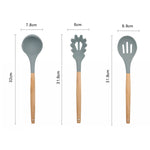 Set di posate da cucina resistenti al calore con manico in legno di silicone 13 in 1, utensili da cucina con contenitore grande, 13 in 1, with Large Container