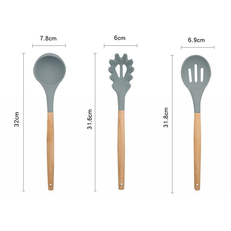 Set di posate da cucina resistenti al calore con manico in legno di silicone 13 in 1, utensili da cucina con piccolo contenitore, 13 in 1, with Small Container