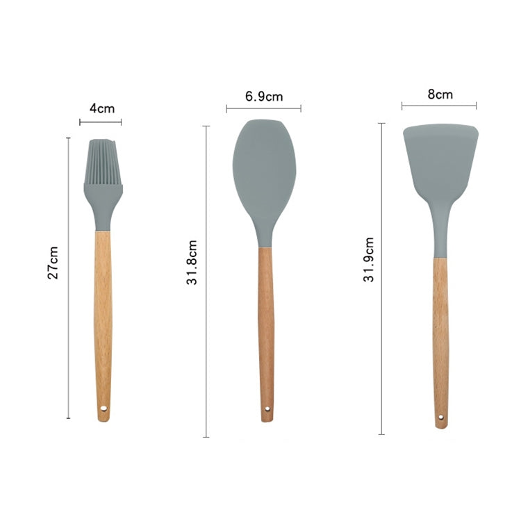 Set di posate da cucina resistenti al calore con manico in legno di silicone 13 in 1, utensili da cucina con piccolo contenitore, 13 in 1, with Small Container