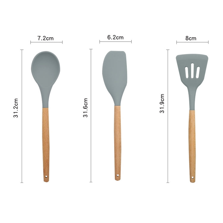 Set di posate da cucina resistenti al calore con manico in legno di silicone 13 in 1, utensili da cucina con piccolo contenitore, 13 in 1, with Small Container