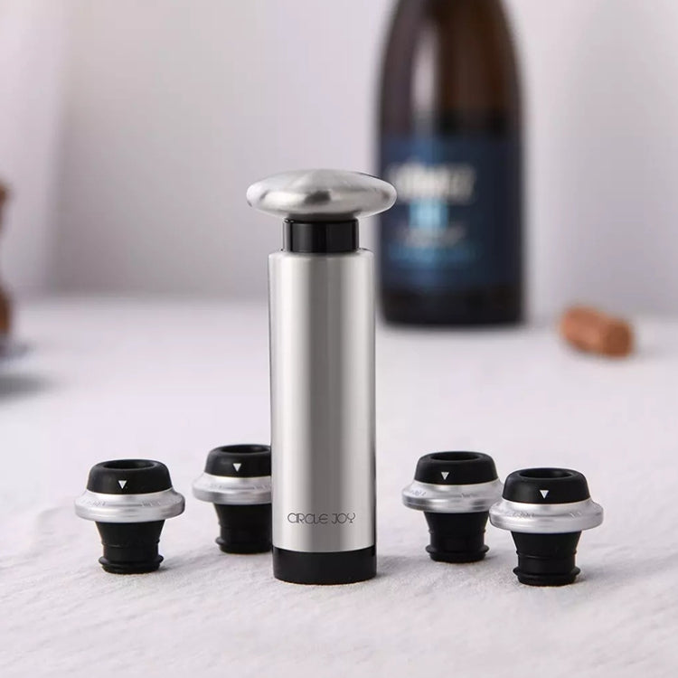 Set di tappi per la conservazione del vino rosso originale Xiaomi Youpin CircleJoy in acciaio inossidabile, stile: 4 tappi in una pompa, 4 Stoppers in One Pump