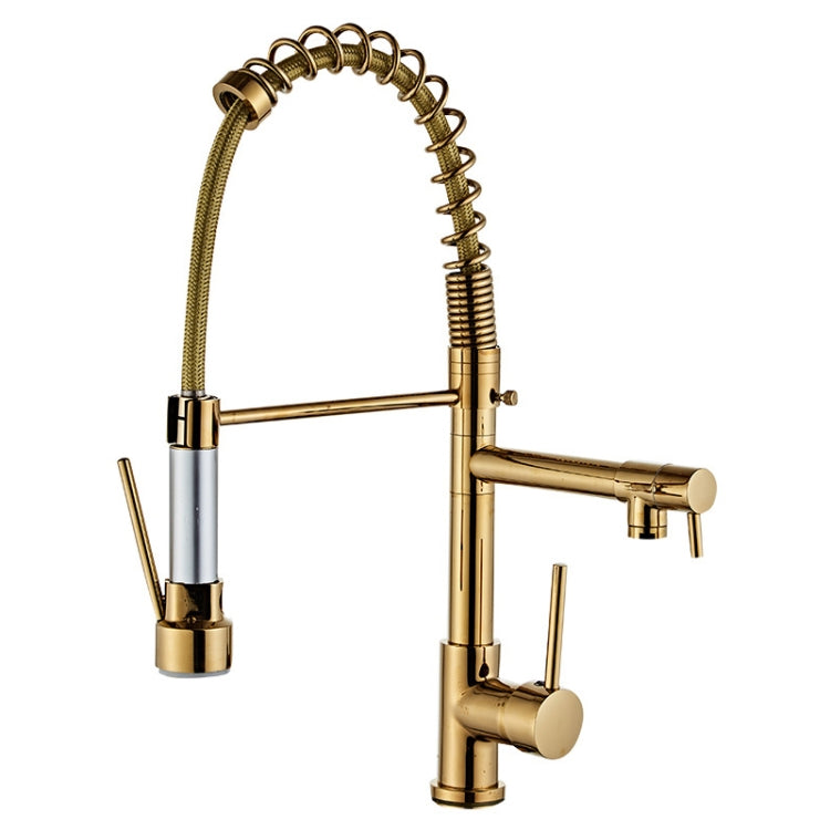 Rubinetto caldo freddo per lavello da cucina con doppia uscita a molla di tipo Pull in rame, Gold