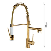 Rubinetto caldo freddo per lavello da cucina con doppia uscita a molla di tipo Pull in rame, Gold
