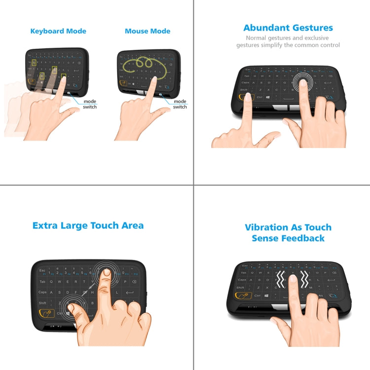 Tastiera QWERTY mini mouse wireless H18 da 2,4 GHz con touchpad/vibrazione per PC, TV, H18 Wireless Keyboard