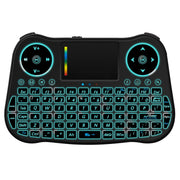 Mini tastiera QWERTY wireless Air Mouse MT08 da 2,4 GHz con retroilluminazione colorata, touchpad e controllo multimediale per PC, TV, MT08