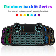 Mini tastiera QWERTY wireless Air Mouse MT08 da 2,4 GHz con retroilluminazione colorata, touchpad e controllo multimediale per PC, TV, MT08