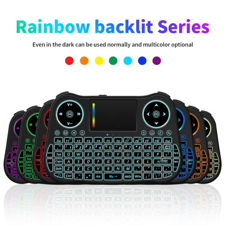 Mini tastiera QWERTY wireless Air Mouse MT08 da 2,4 GHz con retroilluminazione colorata, touchpad e controllo multimediale per PC, TV, MT08