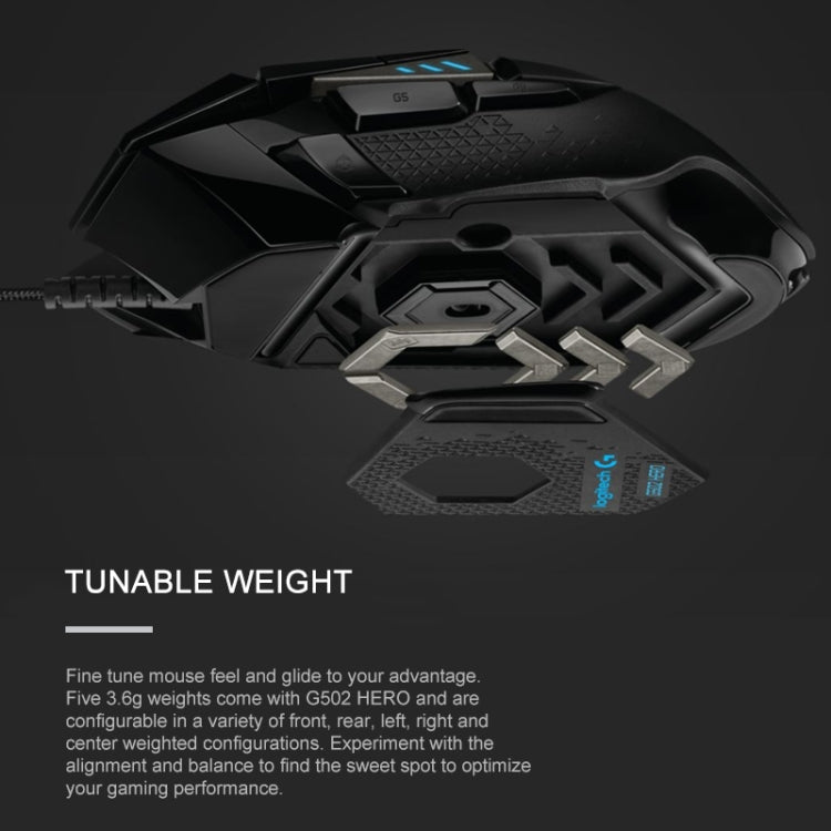 Mouse da gioco cablato Logitech G502 HERO con 11 pulsanti, lunghezza: 2,1 m