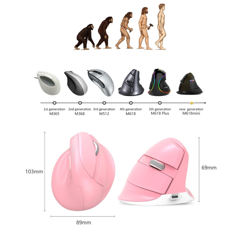 DELUX M618 Mini 2.4G Wireless 2400 DPI USB ricaricabile ergonomico mouse verticale, M618 Pink, M618 Grey