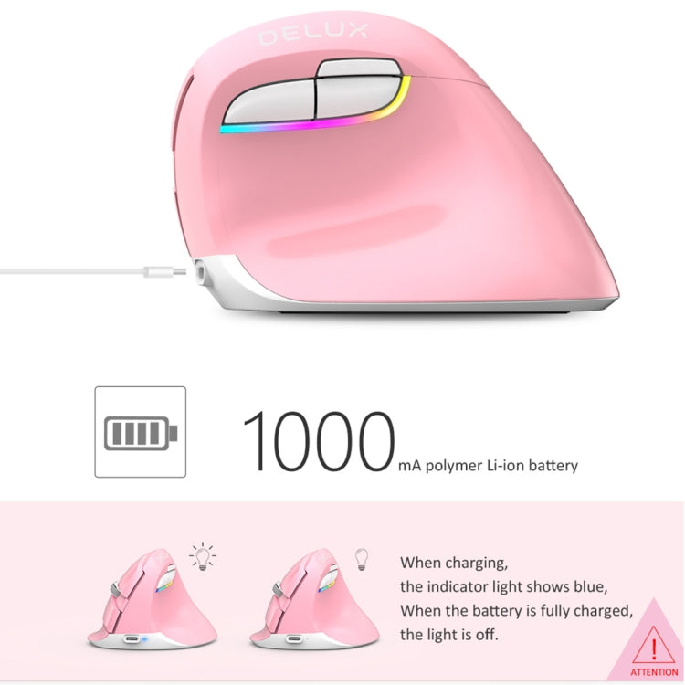 DELUX M618 Mini 2.4G Wireless 2400 DPI USB ricaricabile ergonomico mouse verticale, M618 Pink, M618 Grey