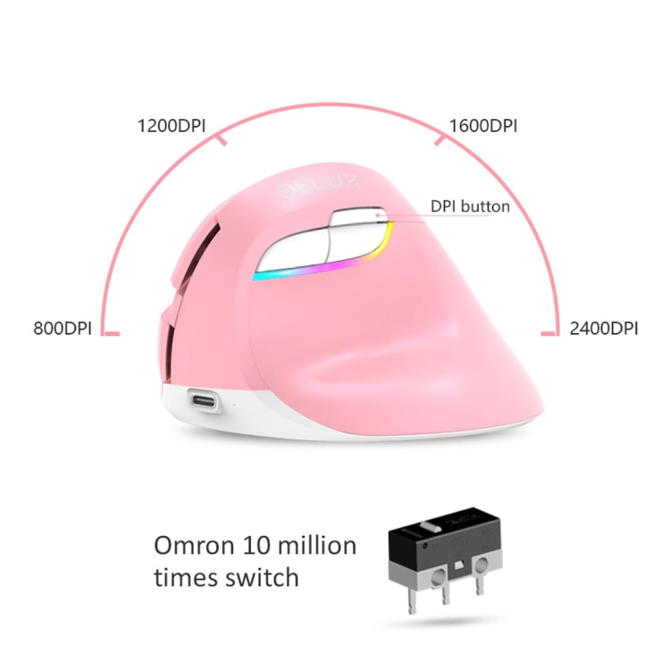 DELUX M618 Mini 2.4G Wireless 2400 DPI USB ricaricabile ergonomico mouse verticale, M618 Pink, M618 Grey