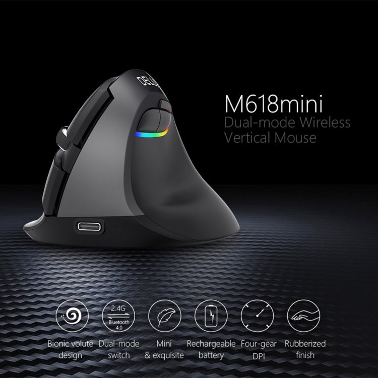 DELUX M618 Mini 2.4G Wireless 2400 DPI USB ricaricabile ergonomico mouse verticale, M618 Pink, M618 Grey