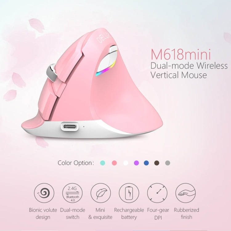 DELUX M618 Mini 2.4G Wireless 2400 DPI USB ricaricabile ergonomico mouse verticale, M618 Pink, M618 Grey