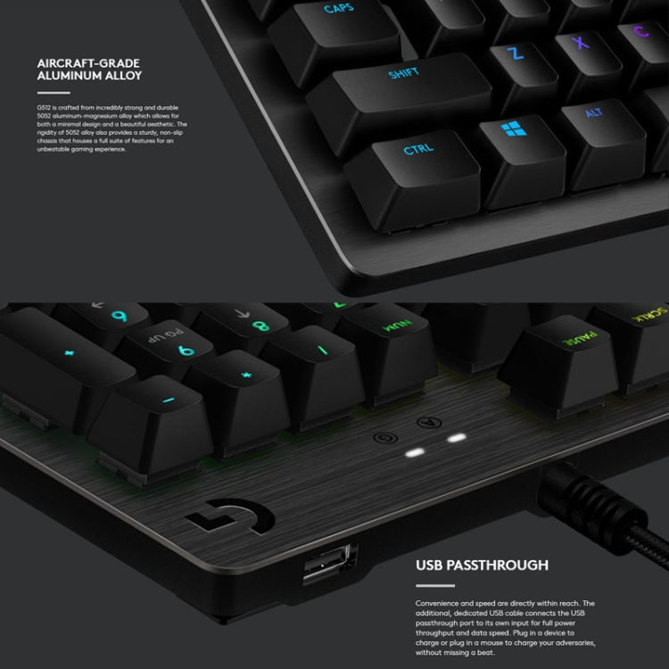 Tastiera da gioco meccanica cablata Logitech G512 RGB asse L, lunghezza: 1,8 m, Logitech G512 L-axis