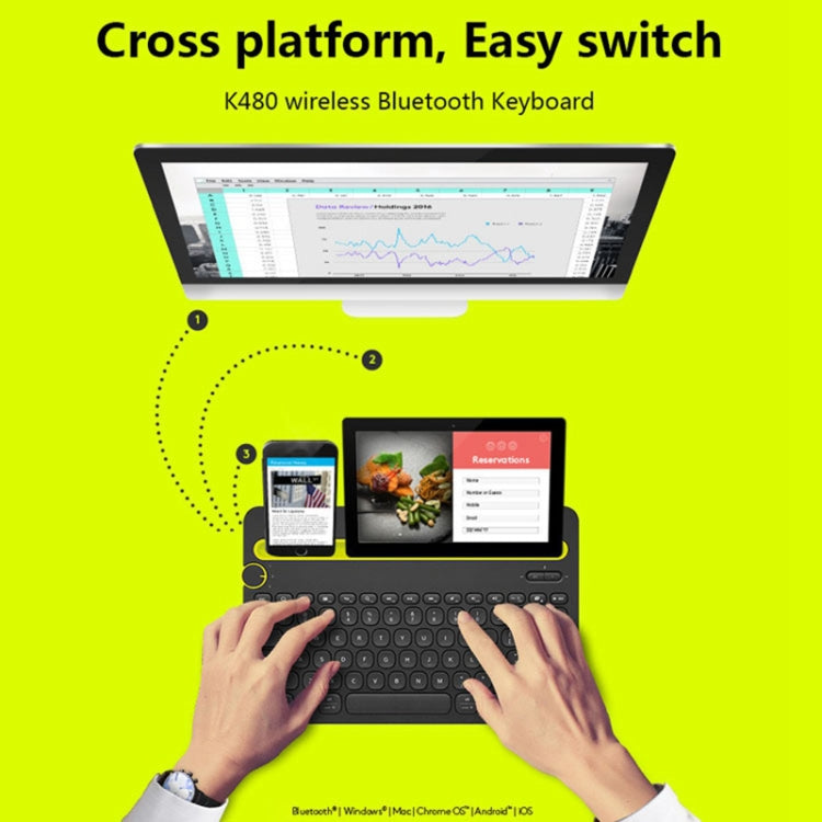 Tastiera Bluetooth wireless multidispositivo Logitech K480 Bluetooth 3.0 con supporto