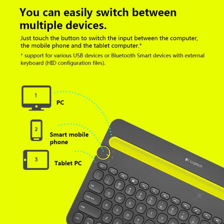 Tastiera Bluetooth wireless multidispositivo Logitech K480 Bluetooth 3.0 con supporto