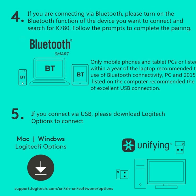 Logitech K780 Tastiera wireless multidispositivo Bluetooth + Unifying Dual Mode con supporto