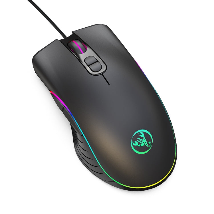 HXSJ A867 Mouse da gioco E-Sport cablato USB 6400 DPI regolabile a quattro velocità RGB illuminato, lunghezza: 1,5 m, A867 Black