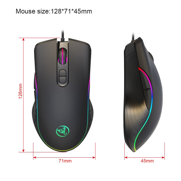 HXSJ A867 Mouse da gioco E-Sport cablato USB 6400 DPI regolabile a quattro velocità RGB illuminato, lunghezza: 1,5 m, A867 Black