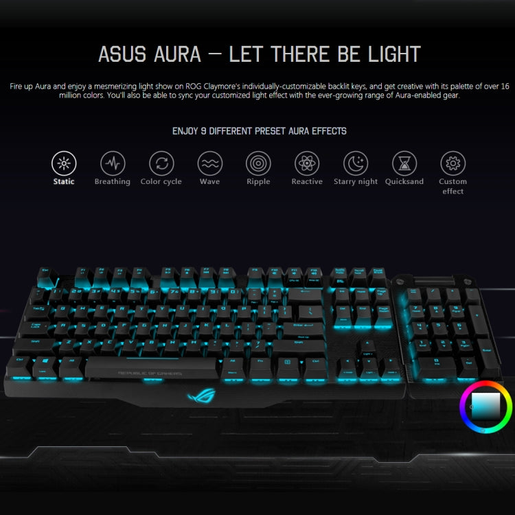 Tastiera da gioco ASUS Claymore USB 2.0 RGB retroilluminata staccabile cablata meccanica con interruttore nero con cavo staccabile, Claymore