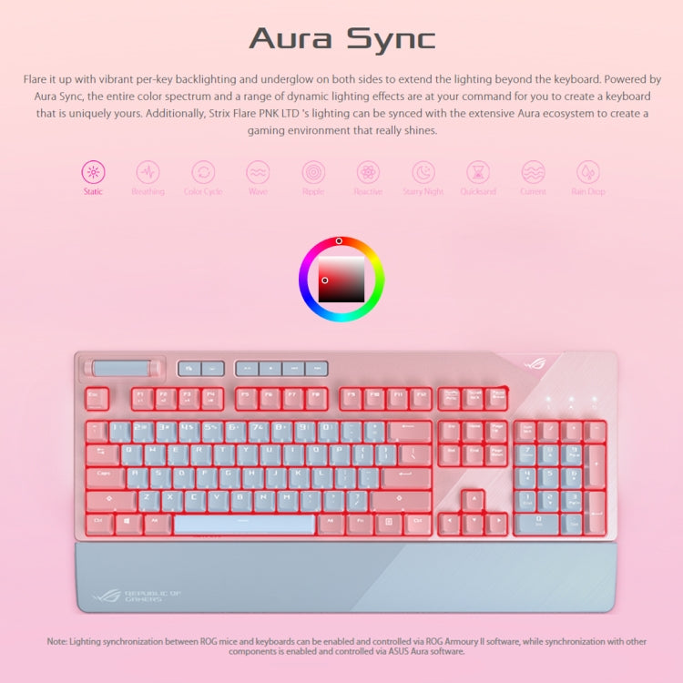 ASUS Strix Flare Pink LTD Tastiera da gioco cablata retroilluminata RGB con poggiapolsi rimovibile (interruttore meccanico marrone), Strix Flare Pink LTD