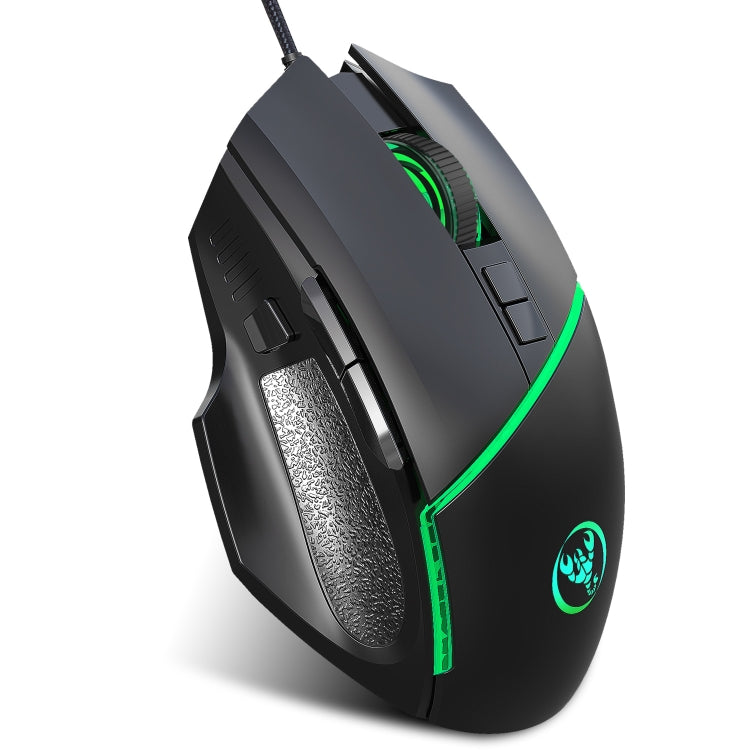 HXSJ A876 Mouse cablato Colorato Emissione di luce sincrona Mouse da gioco con luce regolabile 6400 dpi, Lunghezza: 150 cm