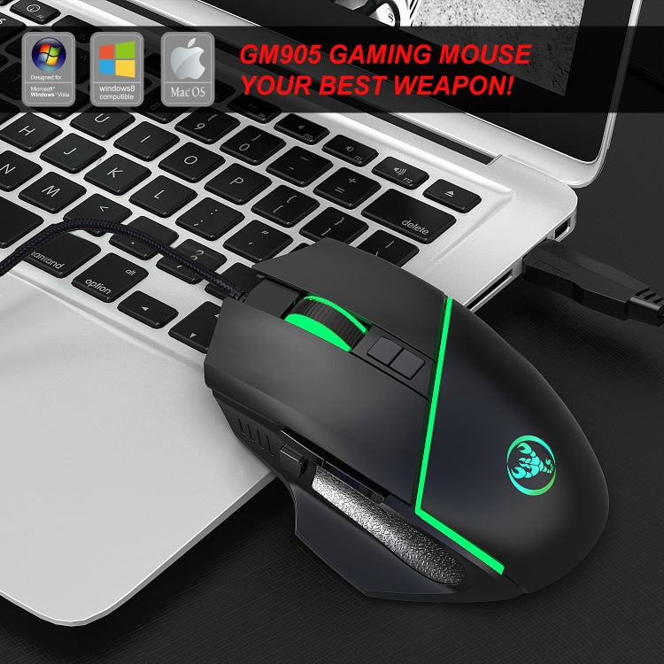 HXSJ A876 Mouse cablato Colorato Emissione di luce sincrona Mouse da gioco con luce regolabile 6400 dpi, Lunghezza: 150 cm