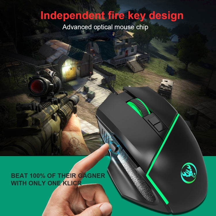 HXSJ A876 Mouse cablato Colorato Emissione di luce sincrona Mouse da gioco con luce regolabile 6400 dpi, Lunghezza: 150 cm