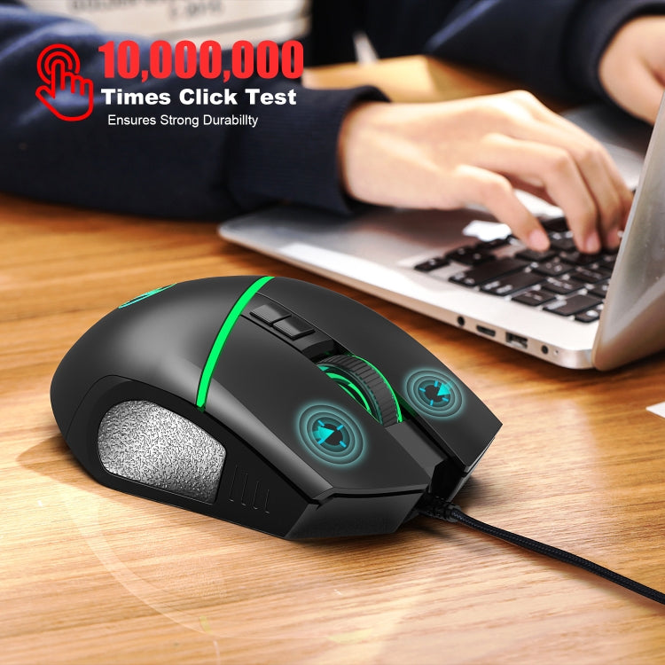 HXSJ A876 Mouse cablato Colorato Emissione di luce sincrona Mouse da gioco con luce regolabile 6400 dpi, Lunghezza: 150 cm