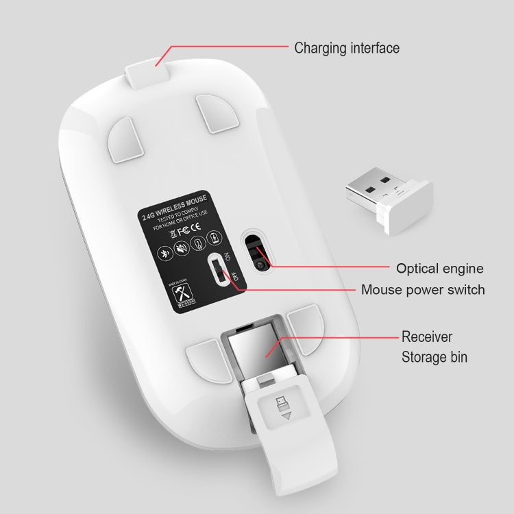 HXSJ M30 Mouse wireless ricaricabile con rotella in metallo Muto Mouse da ufficio 2.4G Batteria incorporata da 500 mAh
