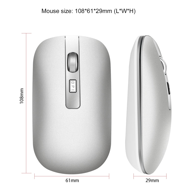 HXSJ M30 Mouse wireless ricaricabile con rotella in metallo Muto Mouse da ufficio 2.4G Batteria incorporata da 500 mAh