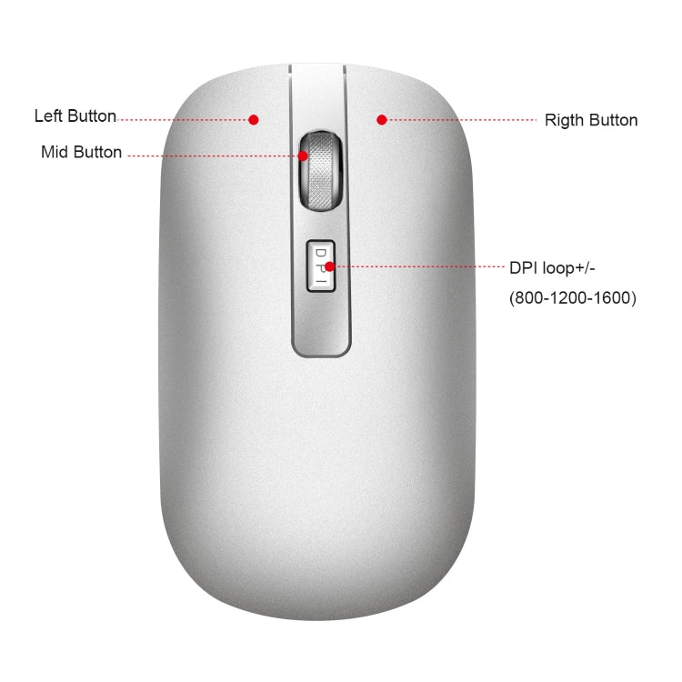HXSJ M30 Mouse wireless ricaricabile con rotella in metallo Muto Mouse da ufficio 2.4G Batteria incorporata da 500 mAh