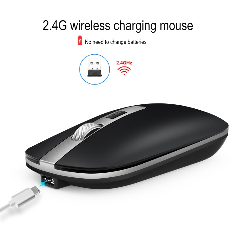 HXSJ M30 Mouse wireless ricaricabile con rotella in metallo Muto Mouse da ufficio 2.4G Batteria incorporata da 500 mAh