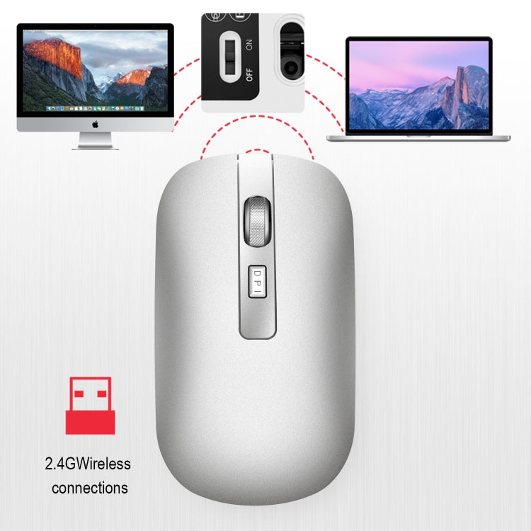 HXSJ M30 Mouse wireless ricaricabile con rotella in metallo Muto Mouse da ufficio 2.4G Batteria incorporata da 500 mAh