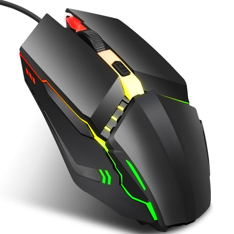 Mouse da gioco cablato luminoso colorato HXSJ S200 USB 2.0 1600 dpi regolabile a 4 tasti, lunghezza: 1,5 m