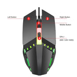 Mouse da gioco cablato luminoso colorato HXSJ S200 USB 2.0 1600 dpi regolabile a 4 tasti, lunghezza: 1,5 m