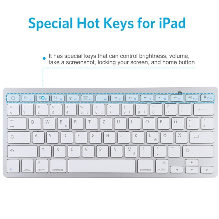 WB-8022 Tastiera Bluetooth wireless ultrasottile per iPad, Samsung, Huawei, Xiaomi, Tablet PC o Smartphone, tasti tedeschi, German Keys