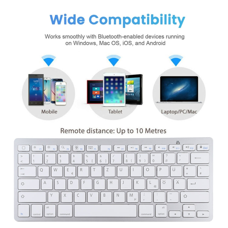 WB-8022 Tastiera Bluetooth wireless ultrasottile per iPad, Samsung, Huawei, Xiaomi, Tablet PC o Smartphone, tasti tedeschi, German Keys