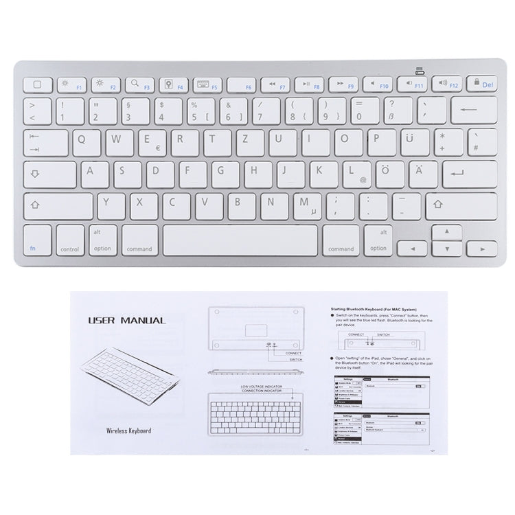 WB-8022 Tastiera Bluetooth wireless ultrasottile per iPad, Samsung, Huawei, Xiaomi, Tablet PC o Smartphone, tasti tedeschi, German Keys