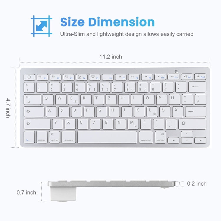 WB-8022 Tastiera Bluetooth wireless ultrasottile per iPad, Samsung, Huawei, Xiaomi, Tablet PC o Smartphone, tasti tedeschi, German Keys