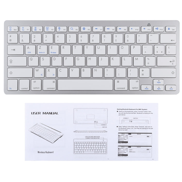 WB-8022 Tastiera Bluetooth wireless ultrasottile per iPad, Samsung, Huawei, Xiaomi, Tablet PC o Smartphone, tasti francesi, French Keys
