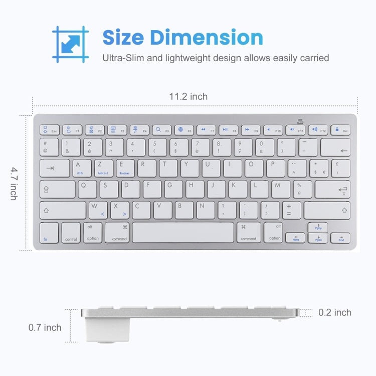 WB-8022 Tastiera Bluetooth wireless ultrasottile per iPad, Samsung, Huawei, Xiaomi, Tablet PC o Smartphone, tasti francesi, French Keys