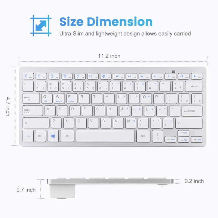 WB-8022 Tastiera Bluetooth wireless ultrasottile per iPad, Samsung, Huawei, Xiaomi, tablet PC o smartphone, tasti portoghesi, Portuguese Keys