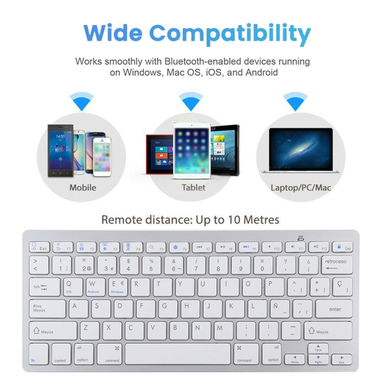 WB-8022 Tastiera Bluetooth wireless ultrasottile per iPad, Samsung, Huawei, Xiaomi, tablet PC o smartphone, tasti spagnoli, Spanish Keys