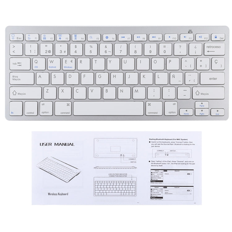 WB-8022 Tastiera Bluetooth wireless ultrasottile per iPad, Samsung, Huawei, Xiaomi, tablet PC o smartphone, tasti spagnoli, Spanish Keys
