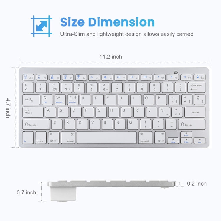 WB-8022 Tastiera Bluetooth wireless ultrasottile per iPad, Samsung, Huawei, Xiaomi, tablet PC o smartphone, tasti spagnoli, Spanish Keys