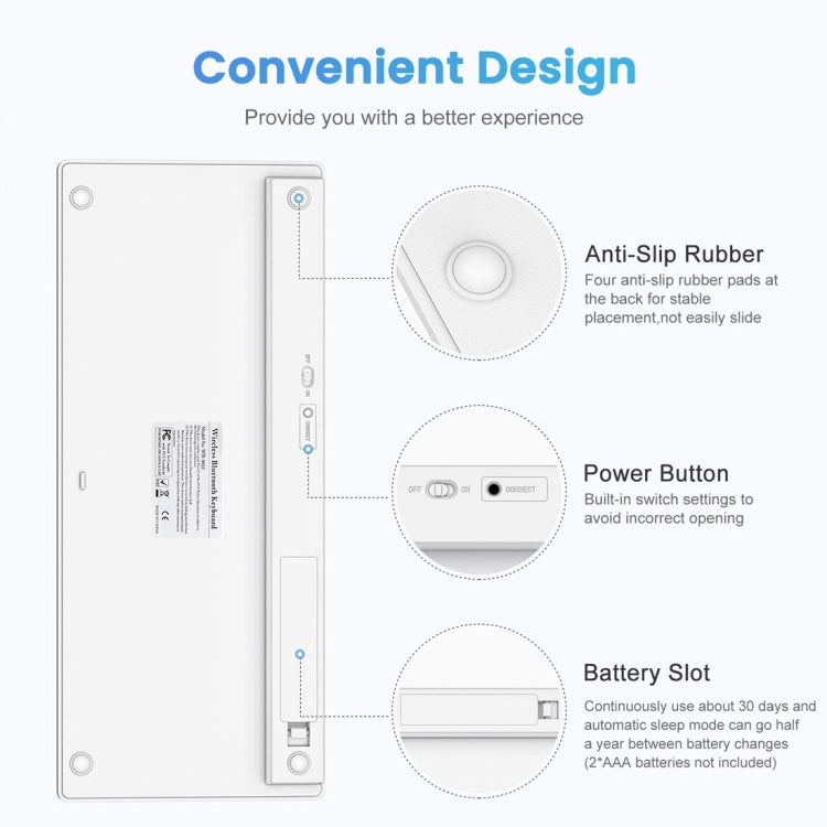 WB-8022 Tastiera Bluetooth wireless ultrasottile per iPad, Samsung, Huawei, Xiaomi, tablet PC o smartphone, tasti spagnoli, Spanish Keys