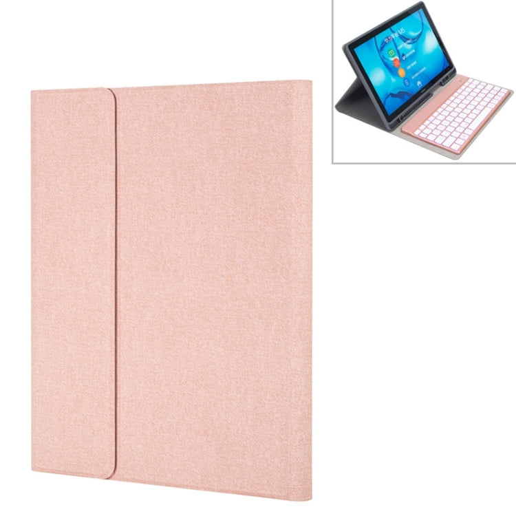 HW108A Tastiera Bluetooth in plastica magnetica retroilluminata staccabile e colorata + custodia per tablet in TPU con motivo in seta per Huawei MediaPad M5 10.8 Pro / 10.8, con slot per penna e staffa                                                   ...