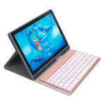 HW108A Tastiera Bluetooth in plastica magnetica retroilluminata staccabile e colorata + custodia per tablet in TPU con motivo in seta per Huawei MediaPad M5 10.8 Pro / 10.8, con slot per penna e staffa                                                   ...